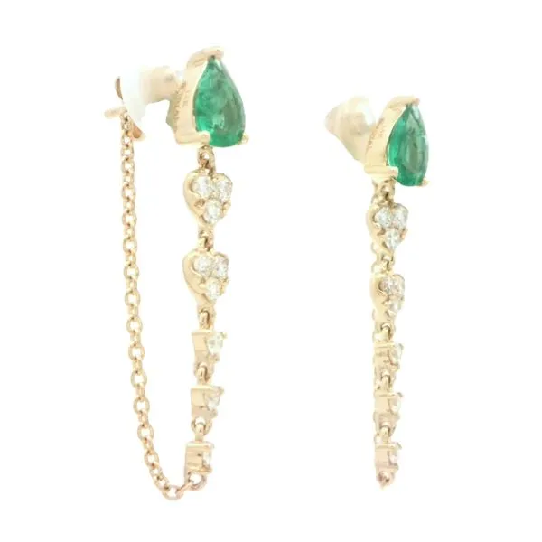 14ky Pear Shaped Emerald Earrings With Diamond Drop Image 2 Bryan Jewelry Prattville, AL