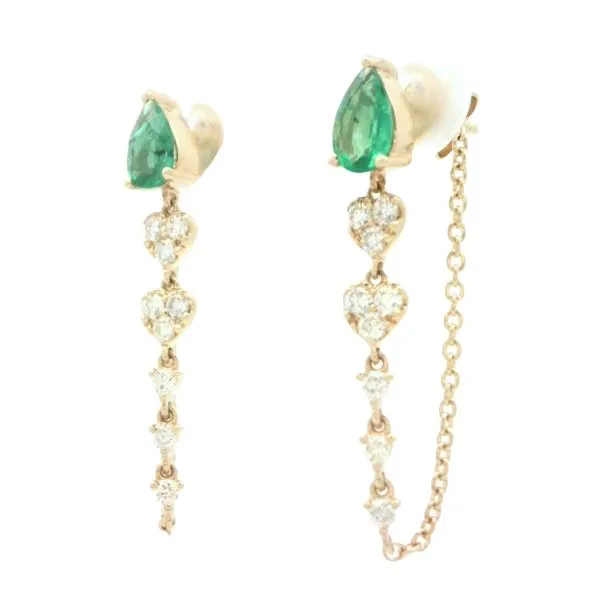 14ky Pear Shaped Emerald Earrings With Diamond Drop Image 4 Bryan Jewelry Prattville, AL