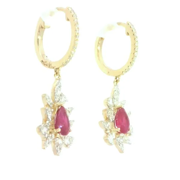 14ky Ruby & Diamond Dangle Earrings Image 2 Bryan Jewelry Prattville, AL