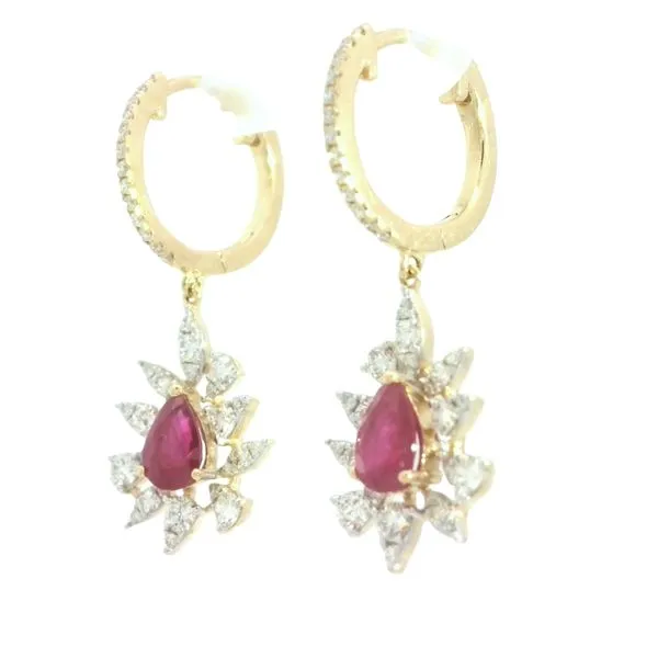 14ky Ruby & Diamond Dangle Earrings Image 4 Bryan Jewelry Prattville, AL