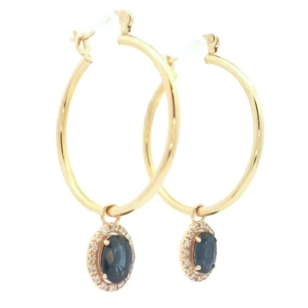 14ky Hoops with Sapphire & Diamond Dangles Image 2 Bryan Jewelry Prattville, AL