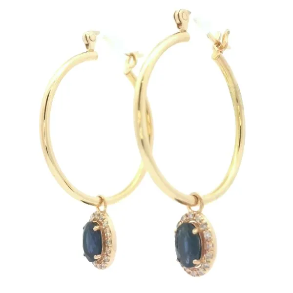 14ky Hoops with Sapphire & Diamond Dangles Image 4 Bryan Jewelry Prattville, AL