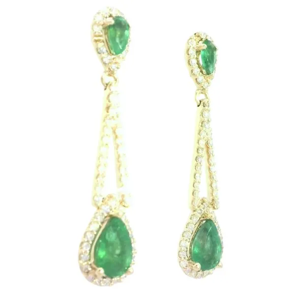 14ky Emerald and Diamond Dangle earrings Image 2 Bryan Jewelry Prattville, AL