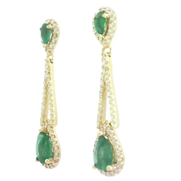 14ky Emerald and Diamond Dangle earrings Image 4 Bryan Jewelry Prattville, AL