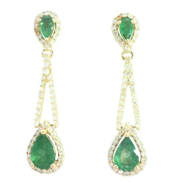 14ky Emerald and Diamond Dangle earrings Bryan Jewelry Prattville, AL