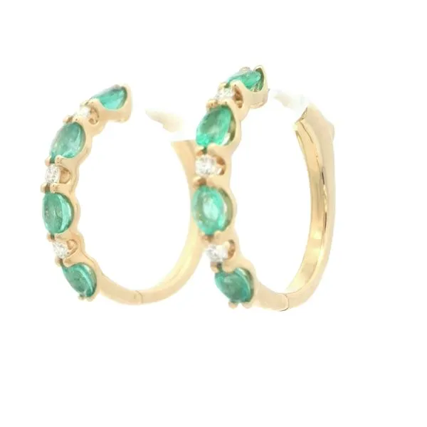Emerald & Diamond Hoops-14ky Image 4 Bryan Jewelry Prattville, AL