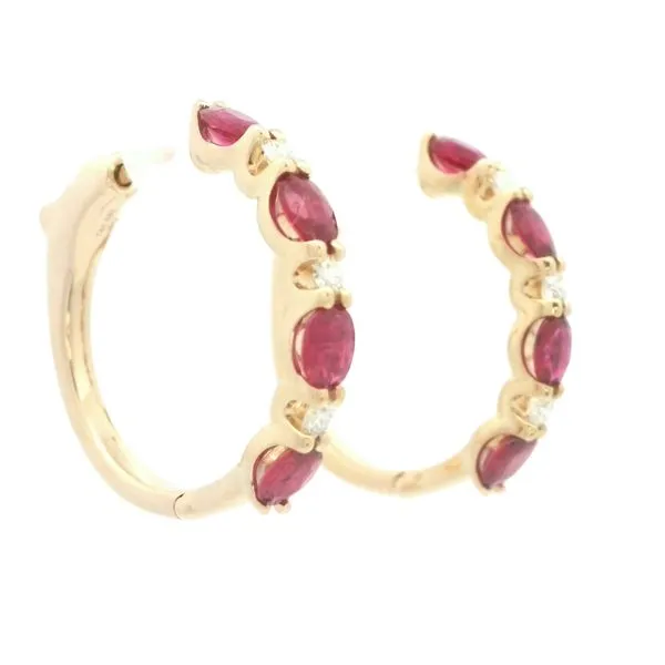 Ruby & Diamond Hoops-14ky Image 2 Bryan Jewelry Prattville, AL