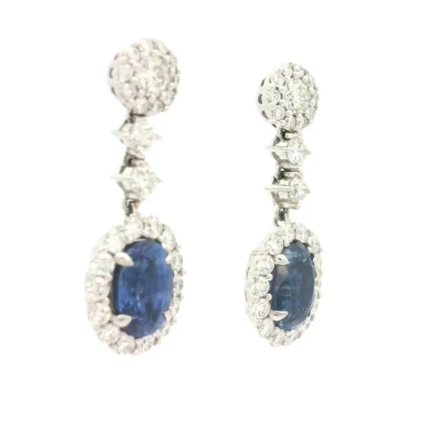 18k White Gold Sapphire & Diamond Halo Dangle Earrings – Over 5ctw Image 2 Bryan Jewelry Prattville, AL