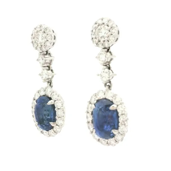 18k White Gold Sapphire & Diamond Halo Dangle Earrings – Over 5ctw Image 3 Bryan Jewelry Prattville, AL