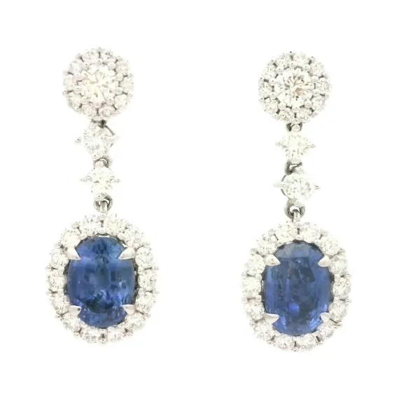 18k White Gold Sapphire & Diamond Halo Dangle Earrings – Over 5ctw Bryan Jewelry Prattville, AL