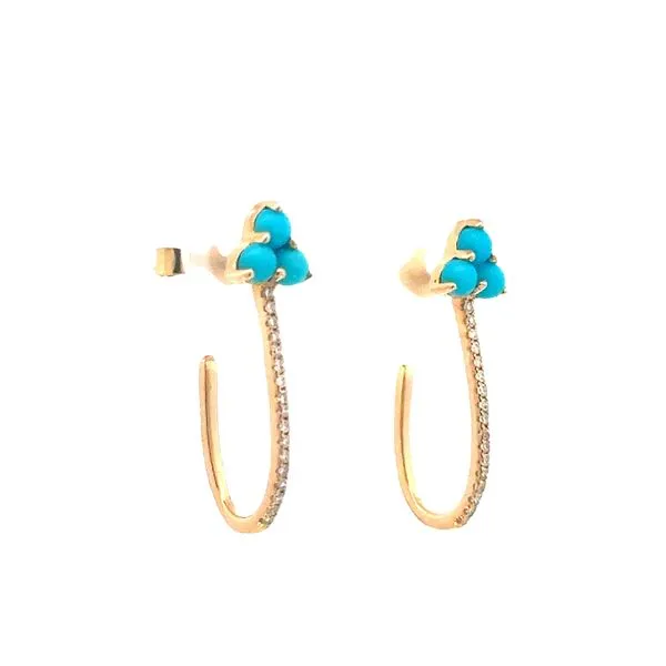 Turquoise & Diamond J-hoop earring-14ky Image 2 Bryan Jewelry Prattville, AL