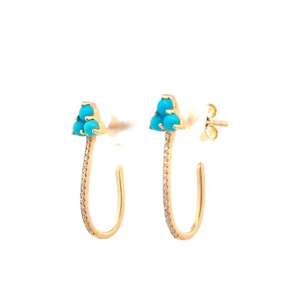 Turquoise & Diamond J-hoop earring-14ky Image 3 Bryan Jewelry Prattville, AL