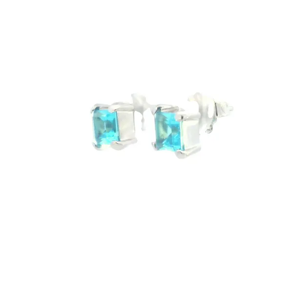 Princess Cut Blue Topaz Stud Earrings in Sterling Silver Image 2 Bryan Jewelry Prattville, AL
