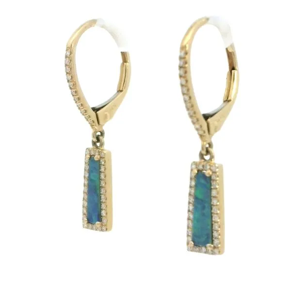 Modern Edge, Iridescent Allure<br> Opal & Diamond Earrings in 14ky Image 2 Bryan Jewelry Prattville, AL