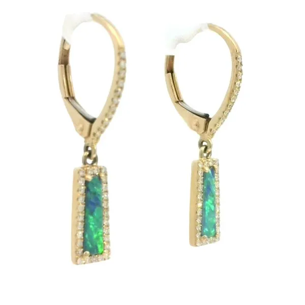 Modern Edge, Iridescent Allure<br> Opal & Diamond Earrings in 14ky Image 3 Bryan Jewelry Prattville, AL