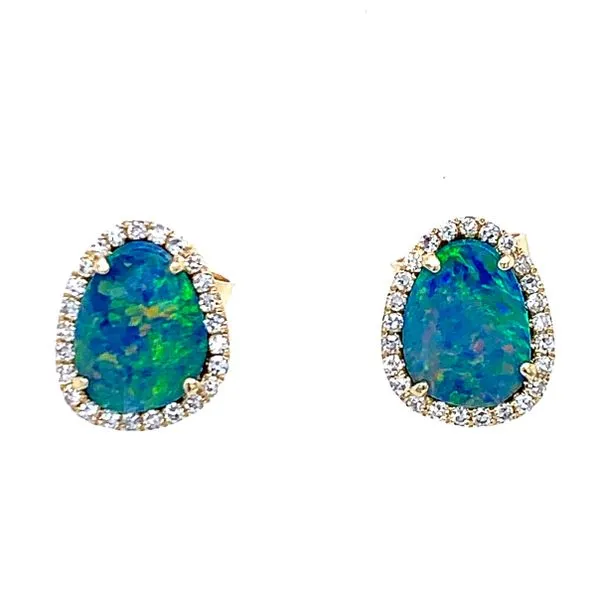 Vibrant Hue, Timeless Sparkle Opal & Diamond Earrings in 14ky Bryan Jewelry Prattville, AL