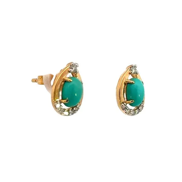 Turquoise & Diamond Earrings in 14ky Image 3 Bryan Jewelry Prattville, AL