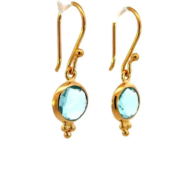 Yellow Vermeil Blue Topaz Dangle Earrings Image 3 Bryan Jewelry Prattville, AL