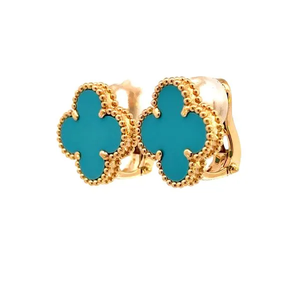 Clover/Alhambra 18ky Turquoise Omega style earring Image 2 Bryan Jewelry Prattville, AL