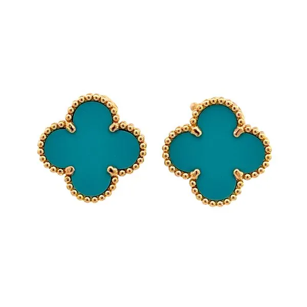 Clover/Alhambra 18ky Turquoise Omega style earring Image 4 Bryan Jewelry Prattville, AL