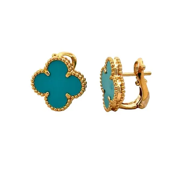 Clover/Alhambra 18ky Turquoise Omega style earring Bryan Jewelry Prattville, AL