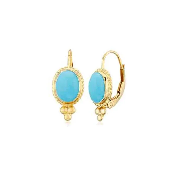 14ky 8x6mm oval Turquoise bezel set earrings with leverback closure Bryan Jewelry Prattville, AL