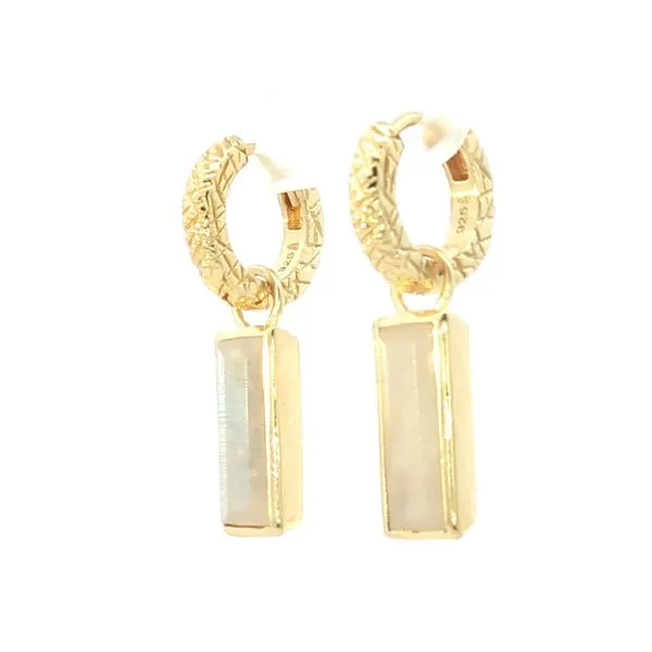 Rainbow Moonstone earrings-Hoop earrings with spectrolite in 18k gold plated sterling silver Image 3 Bryan Jewelry Prattville, AL