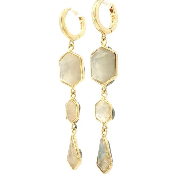 GEO Silver Earrings, 18k Gold Plating with Rainbow Moon Stone (Spectrolite) Image 2 Bryan Jewelry Prattville, AL