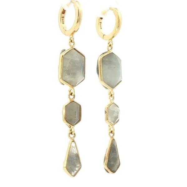 GEO Silver Earrings, 18k Gold Plating with Rainbow Moon Stone (Spectrolite) Image 3 Bryan Jewelry Prattville, AL