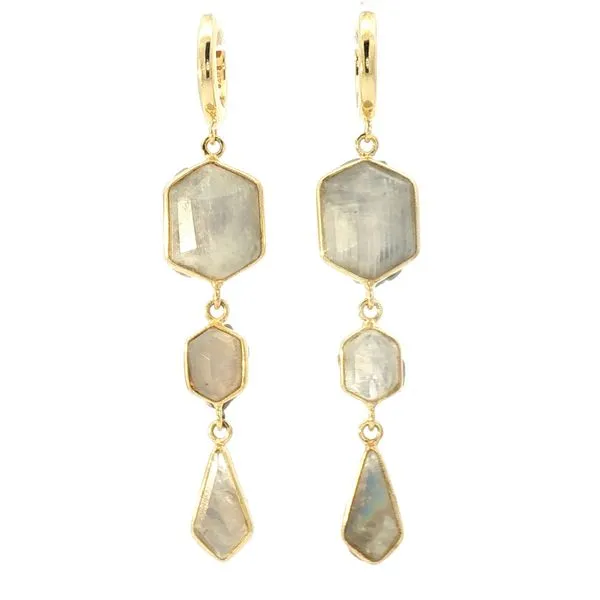 GEO Silver Earrings, 18k Gold Plating with Rainbow Moon Stone (Spectrolite) Bryan Jewelry Prattville, AL