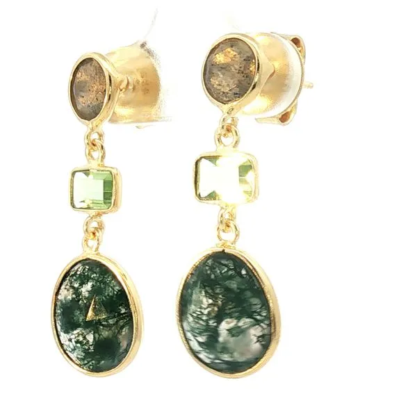 Jorge Revilla three stone drop earrings with Labradorite, Green Amethyst (Prasiolite) and Moss Agate Image 2 Bryan Jewelry Prattville, AL