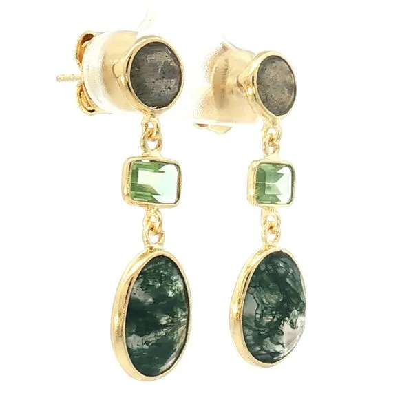 Jorge Revilla three stone drop earrings with Labradorite, Green Amethyst (Prasiolite) and Moss Agate Image 3 Bryan Jewelry Prattville, AL