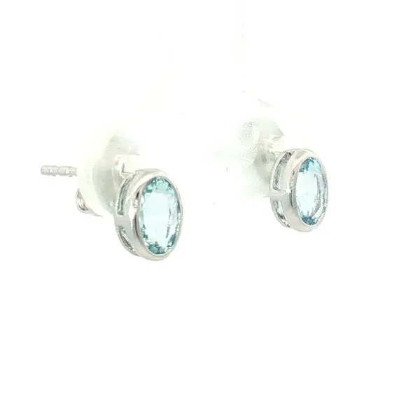 Bezel Set Oval Aquamarine Stud Earrings in 14kw Image 2 Bryan Jewelry Prattville, AL