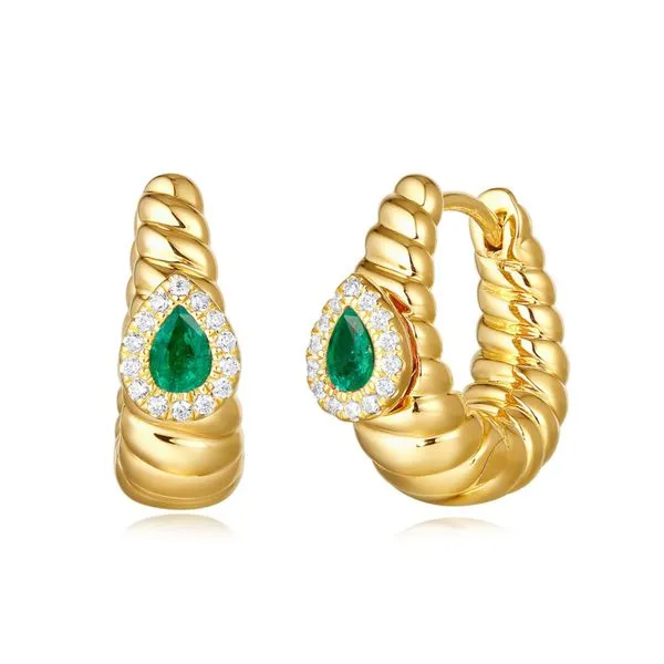 Emerald Elegance: Ribbed Gold & Diamond Halo Huggies Bryan Jewelry Prattville, AL