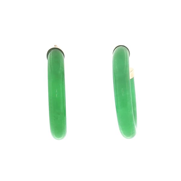 Graceful Glow: 14K Yellow Gold Green Jade Hoop Earrings Image 3 Bryan Jewelry Prattville, AL