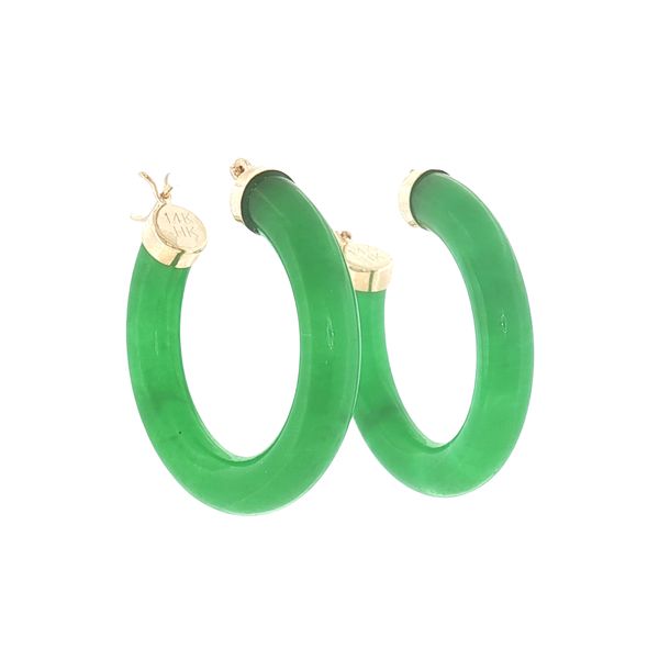 Graceful Glow: 14K Yellow Gold Green Jade Hoop Earrings Bryan Jewelry Prattville, AL