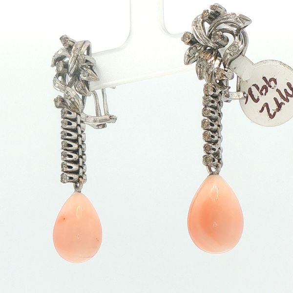 Estate Coral & Diamond Drop Earrings Image 3 Bryan Jewelry Prattville, AL