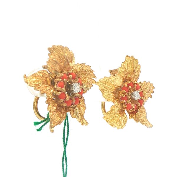 Estate Coral & Diamond Floral Earrings Image 2 Bryan Jewelry Prattville, AL