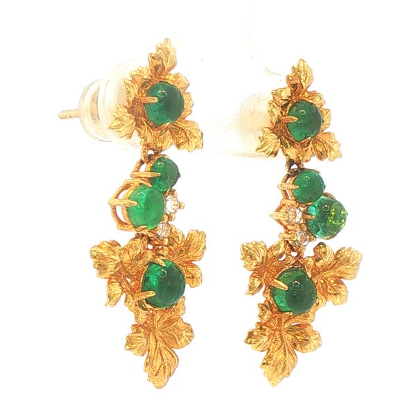 Estate Emerald Cabochon & Diamond Dangle Earrings Image 2 Bryan Jewelry Prattville, AL