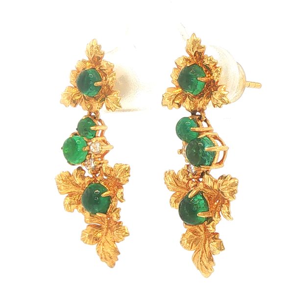 Estate Emerald Cabochon & Diamond Dangle Earrings Image 3 Bryan Jewelry Prattville, AL