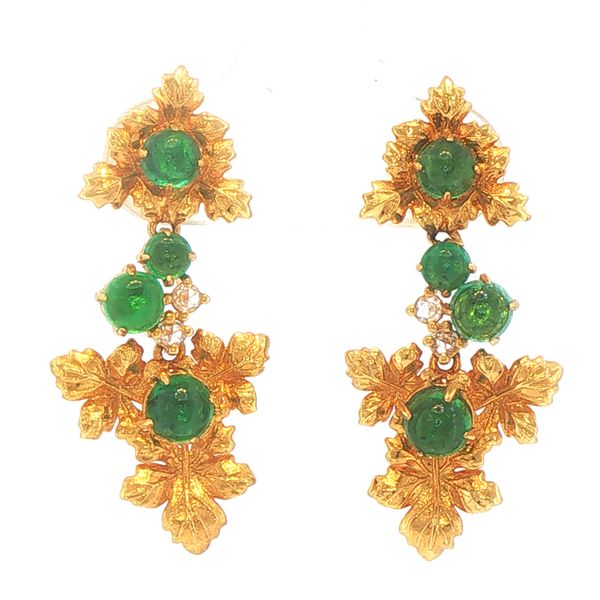 Estate Emerald Cabochon & Diamond Dangle Earrings Bryan Jewelry Prattville, AL