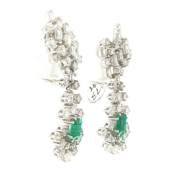 Estate Emerald & Diamond Dangle Earrings Image 2 Bryan Jewelry Prattville, AL