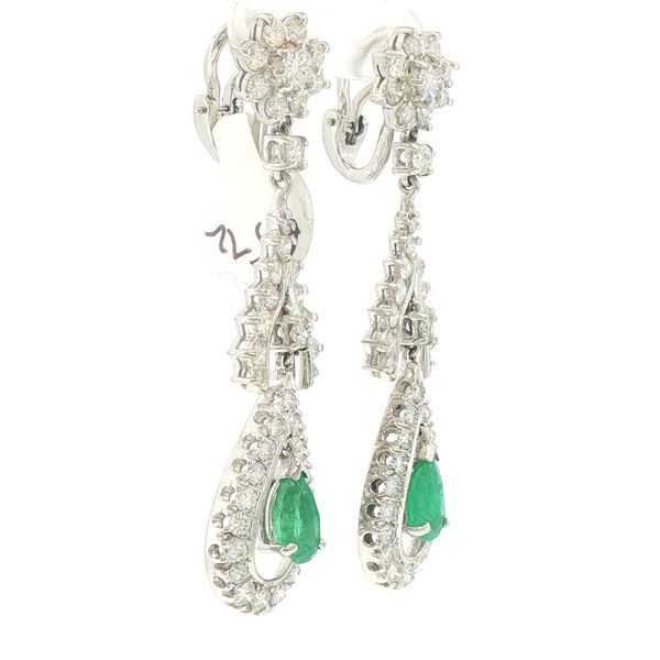 Estate Emerald & Diamond Dangle Earrings Image 2 Bryan Jewelry Prattville, AL