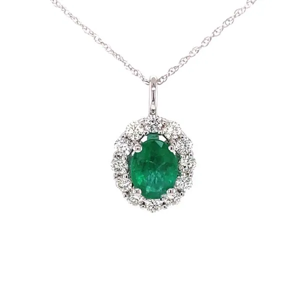 Oval Emerald & Diamond Halo Pendant in 14kw Bryan Jewelry Prattville, AL