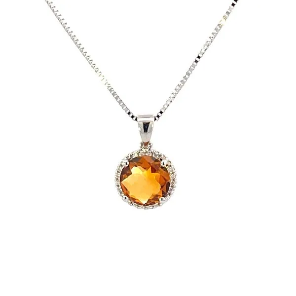 8.5mm Checkerboard Citrine Halo pendant-14kw Bryan Jewelry Prattville, AL