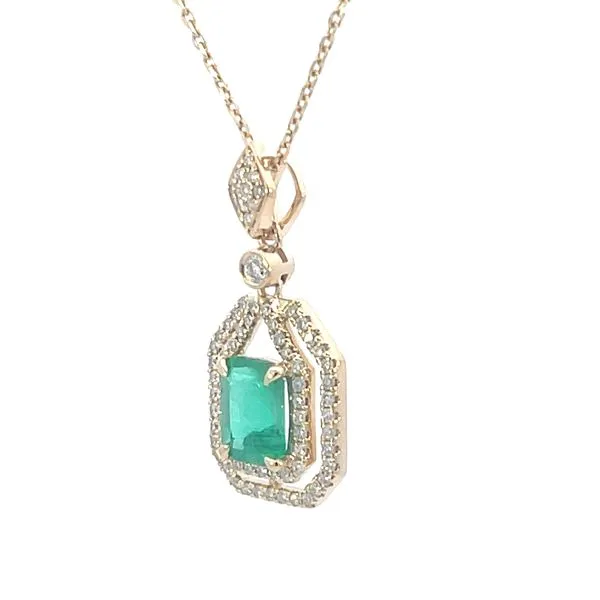 Double halo emerald cut emerald & diamond pendant with adjustable chain Image 2 Bryan Jewelry Prattville, AL
