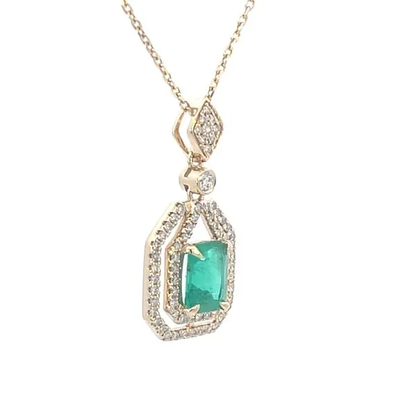 Double halo emerald cut emerald & diamond pendant with adjustable chain Image 3 Bryan Jewelry Prattville, AL
