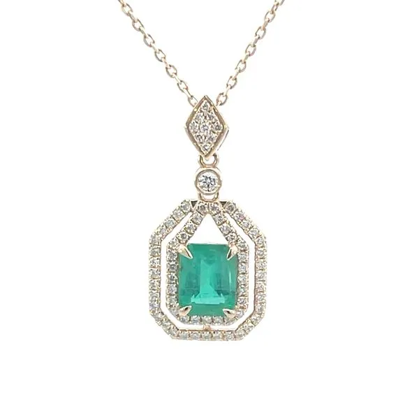 Double halo emerald cut emerald & diamond pendant with adjustable chain Image 4 Bryan Jewelry Prattville, AL