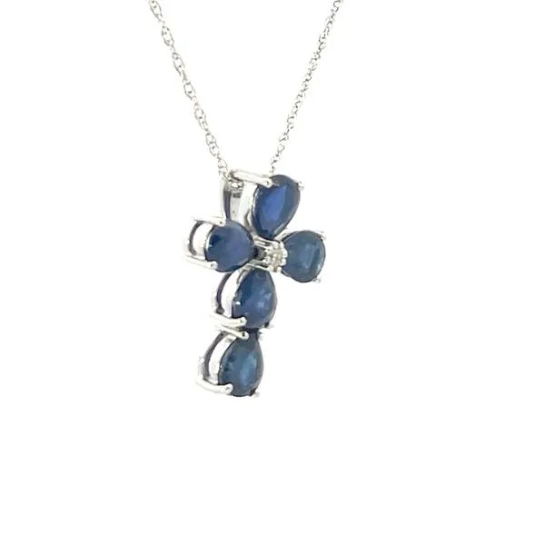 Platinum Sapphire and Diamond Cross Pendant Image 2 Bryan Jewelry Prattville, AL