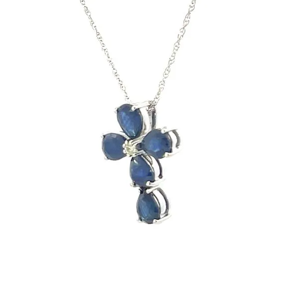 Platinum Sapphire and Diamond Cross Pendant Image 3 Bryan Jewelry Prattville, AL